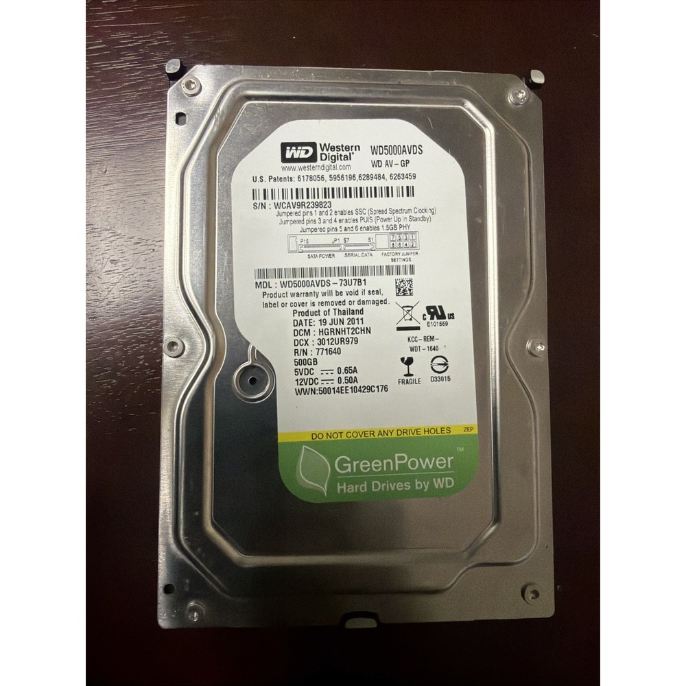 Western Digital WD5000AVDS-73U7B1, 500GB HDD, 3.5", 7200RPM, Tested & Good To Go